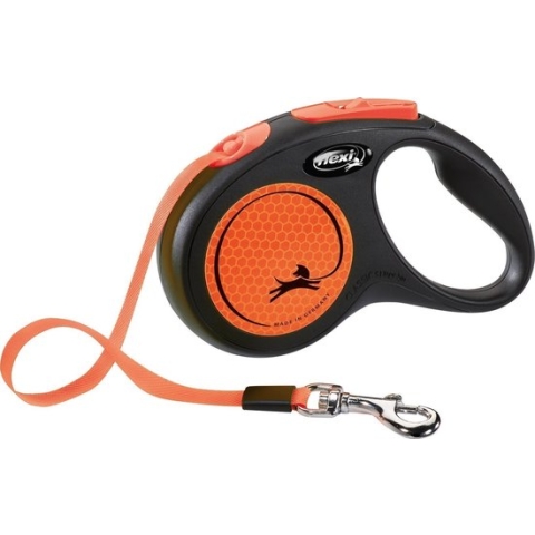 Flexi rollijn new neon tape zwart / neon oranje - S 5 MTR TOT 15 KG