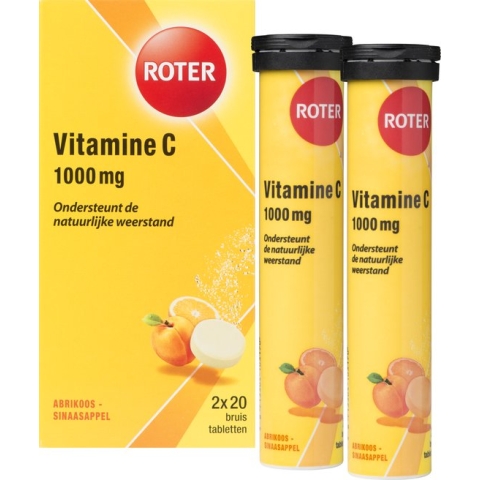 Roter Vitamine C 1000mg bruis - Hoge dosering vitamine C ter ondersteuning van je natuurlijke weerstand - 40 bruistabletten met abrikoos-sinaasappelsmaak