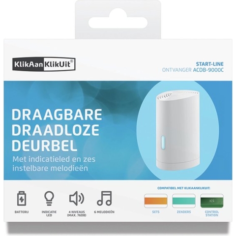 KlikAanKlikUit ACDB-9000C - Draadloze deurbelgong op batterijen - Wit