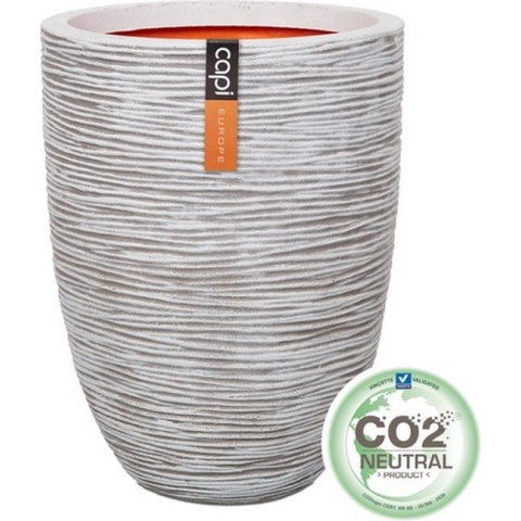 Capi Europe - Vaas elegant laag Rib NL - 34x46 - Ivoor - Opening Ø27 - Bloempot voor binnen en buiten - Levenslang garantie - Breukbestendig - 100% Recyclebaar - CO2 Neutraal geproduceerd - KOFI782