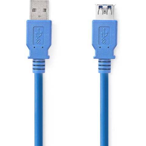 USB-Kabel - USB 3.2 Gen 1 - USB-A Male - USB-A Female - 5 Gbps - Vernikkeld - 3.00 m - Rond - PVC - Blauw - Envelop