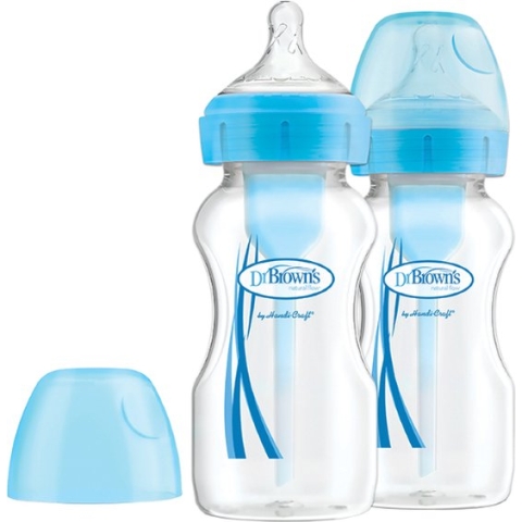 Dr. Brown's Options+ Anti-Colic Babyfles - Brede halsfles - 270ml - Blauw - 2 stuks