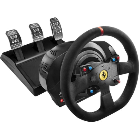Thrustmaster T300 Ferrari Integral Racestuur Alcantara Edition - voor PS5 / PS4 / PC - met 3 pedalen (T3PA pedaalset) - Grote afmetingen diameter van 30 cm - H.E.A.R.T technologie - Replica op schaal 8:10 van het stuur van de 599XX EVO van Ferrari