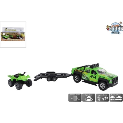Kids Globe terreinwagen met trailer+quad