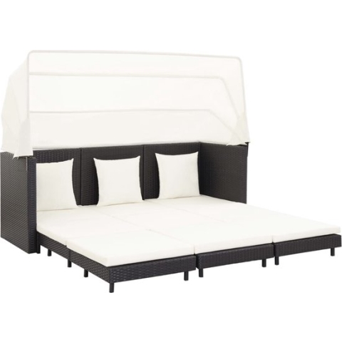 vidaXL-Slaapbank-met-luifel-3-zits-verlengbaar-poly-rattan-zwart