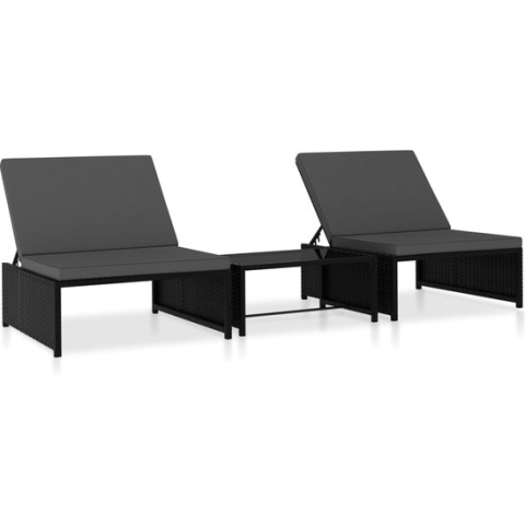 vidaXL-Ligbedden-2-st-met-tafel-poly-rattan-zwart