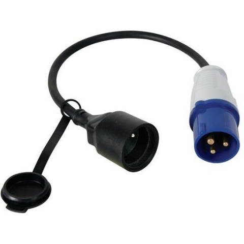 Perel Verloopkabel, H07RN-F 3G1.5, 0.4 m, 16 A/230 V, 3680 W, CEE naar type E, voor binnen en buiten, rubber, blauw