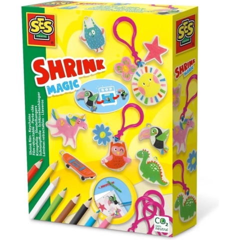 SES - Krimpfolie - Sleutelhangers maken - inclusief kleurpotloden, hangers en lint