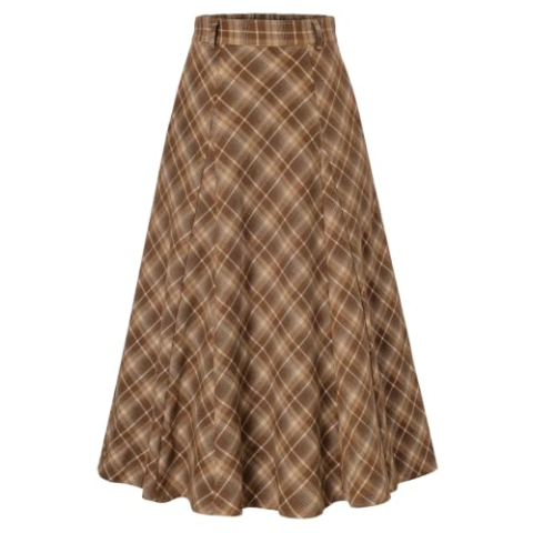 Kate Kasin Damesrok, lange maxi-rok, geruit, hoog getailleerd, Schotse rok