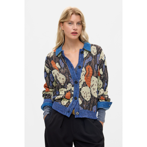 Jacquard trui met overhemdkraag - BLUE - L