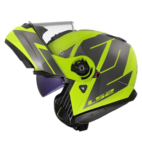 LS2, Modulaire Motorhelm STROBE II CODE Gloss H-V Yellow Grey, 3XL