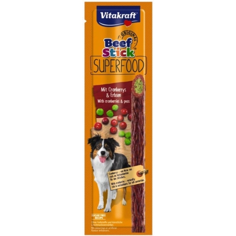 Vitakraft Beef Stick Superfood 25 g - Hondensnacks - Rund&Erwt&Cranberry