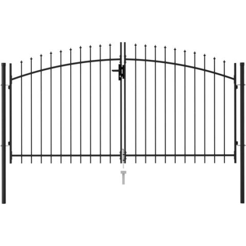 vidaXL-Poort-met-puntige-bovenkant-dubbel-3x1,5-m-staal-zwart