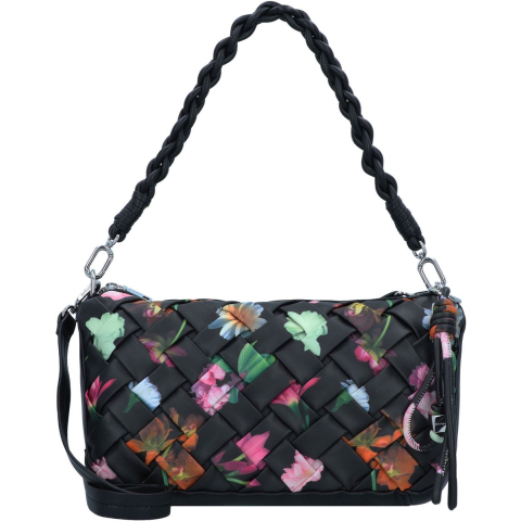 Kleine gevlochten bloemen tas - BLACK - U