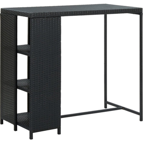 VidaXL Bartafel met opbergrek 120x60x110 cm poly rattan zwart