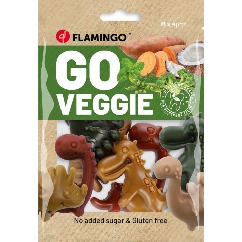 Flamingo veggie - snack honden - veggie dino mix m 4st 120gr - 4st