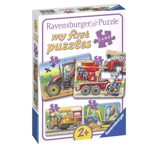 Ravensburger my first puzzel 2,4,6,8 stuks-op het werk, leeftijd: vanaf 2 jaar afmeting: 21x15 cm