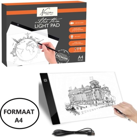 Nassau Fine Art A4 Lightpad - Dimbare Lichtbak - voor Tekenen en Diamond Painting