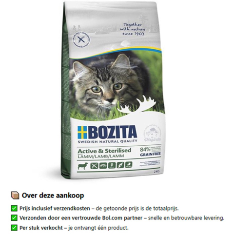 2kg Grainfree Active & Sterilised Lam Bozita Kattenvoer
