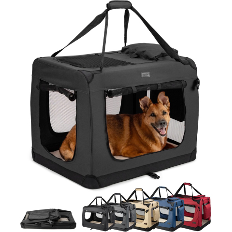 Lionto honden transportbox van textiel, zwart 58x82x58cm