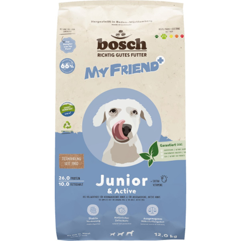 Dubbelpak 2 x 12kg My Friend+ Dog Junior & Active hondenvoer droog