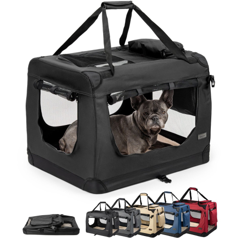 Lionto honden transportbox van textiel, zwart 52x70x50cm