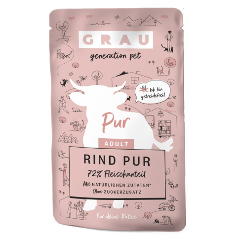 GRAU Adult Graanvrij 16 x 125 g Kattenvoer - Rund Puur