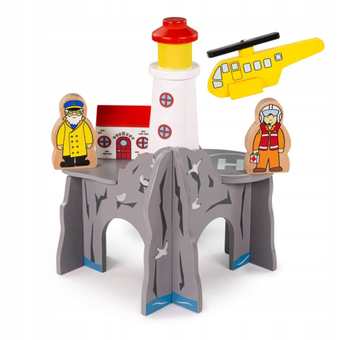 BIGJIGS Houten treinbaan accessoire: vuurtoren met tunnel