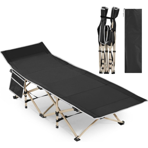 Yaheetech Veldbed 186 x 66 cm - Opvouwbaar Kampeerbed - 150 kg - Draagtas - Zwart