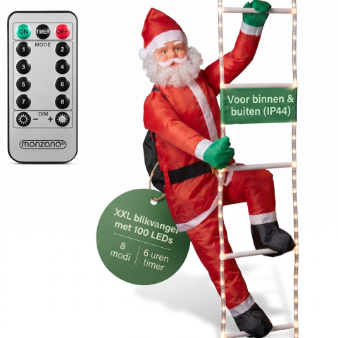 Kerstman op touwladder - 240cm - LED