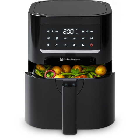 KitchenBrothers Airfryer - 3,3L - 1400W - Heteluchtfriteuse - 50ºC tot 200ºC - Compact - 10 Kookprogramma's - Zwart