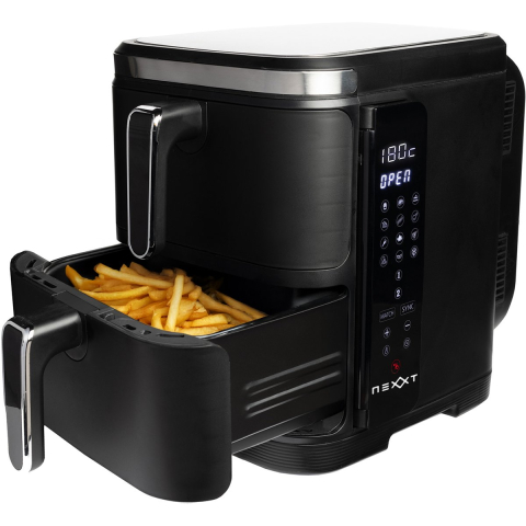 Nexxt - Double Stacked Airfryer - 11 l Inhoud - Zwart & RVS - 12 Kookprogramma's - Gestapeld Model - Ruimtebesparend & Dubbele Lade