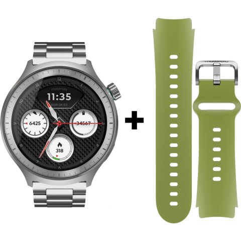 Motorola moto watch - Matte Silver + PANTONE Herbal Garden band