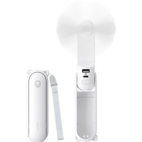 Jisulife Handheld Fan Life8 Mini Portable USB Fan with 2000mAh Power Bank and Flashlight - White
