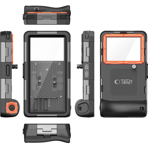 Tech-Protect Waterproof Case IPX8 Waterproof for Smartphones 4.7-6.7" - Black/Orange