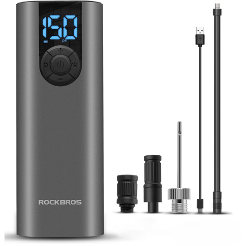 Rockbros 42720001001 Electric Bike Pump with LED Display + USB-C - USB-A Cable - Black