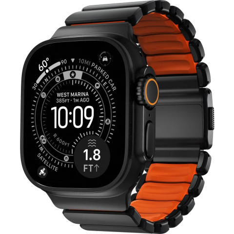 Nomad Stratos Band - 49mm | Black Titanium | Ultra Orange FKM