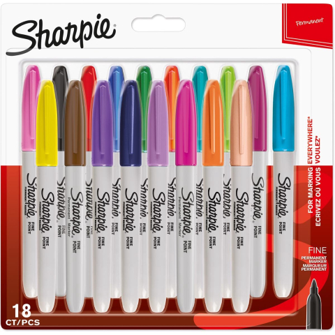 Sharpie Permanente Markers | Fijne Punt | Assortiment Leuke Kleuren | 18 Stuks
