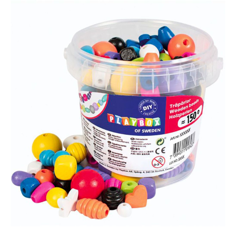 Playbox Kralen - Houten kralen I Emmer - 150 stk - Basiskleuren - Playbox - OneSize - Kralen