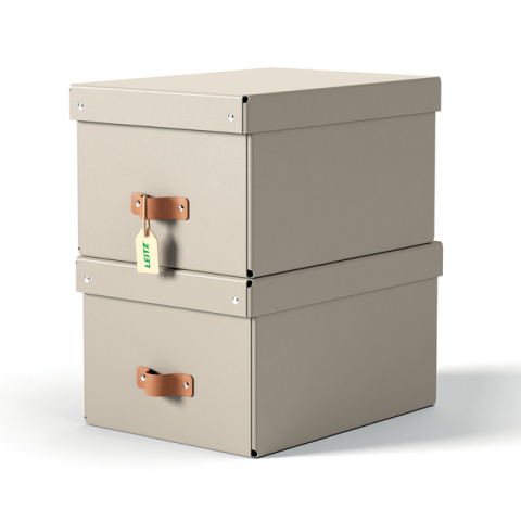 Leitz Puro Opbergdoos met deksel, medium, 17L, 100% gerecycled karton, set van 2, Beige