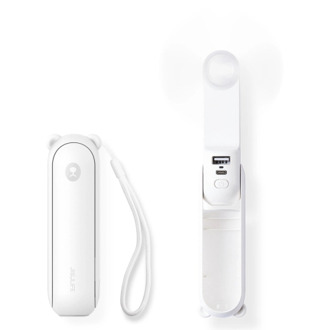 Jisulife Handheld Fan Life8 Plus Portable USB Fan with Power Bank Function 4500mAh and Flashlight - White - 4500 mAh