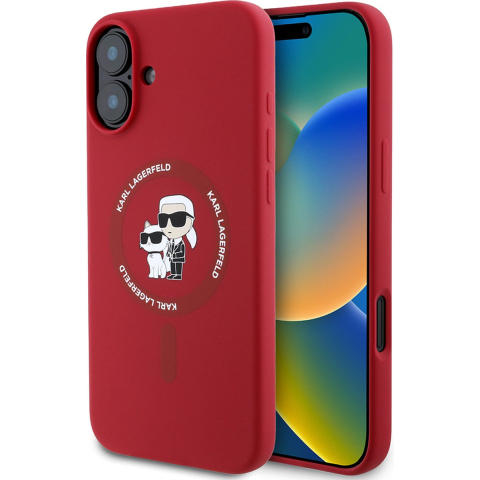 Karl Lagerfeld Silicone Karl&Choupette Heads Ring MagSafe iPhone 16 Case - Red