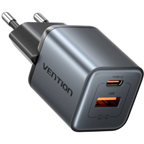 Vention GaN USB-C + USB-A 30W Charger (Gray)