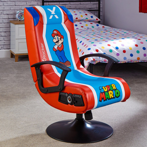 X Rocker Super Mario 2.1 Audio Pedestal Chair - Red/Blue