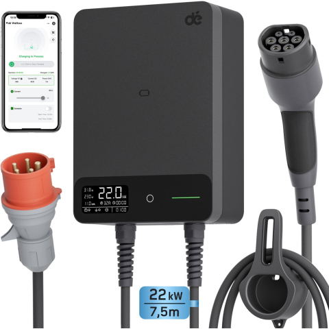dé 22kW Wallbox with 7.5m Cable (APP VERSION)