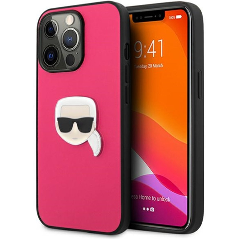 Karl Lagerfeld Leather Ikonik Karl's Head Metal Case for iPhone 13 Pro / 13 6.1" - Pink