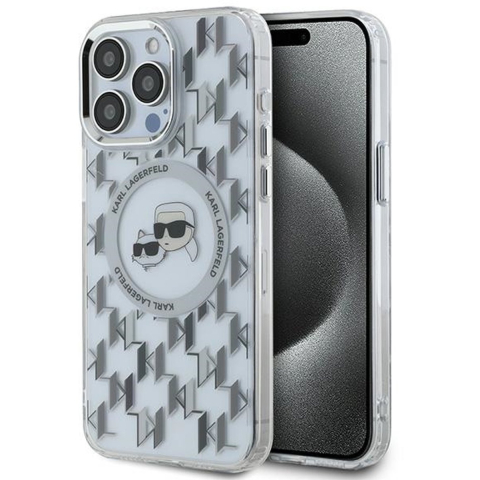 Karl Lagerfeld IML Monogram Karl & Choupette Head MagSafe iPhone 15 Pro Case - Clear