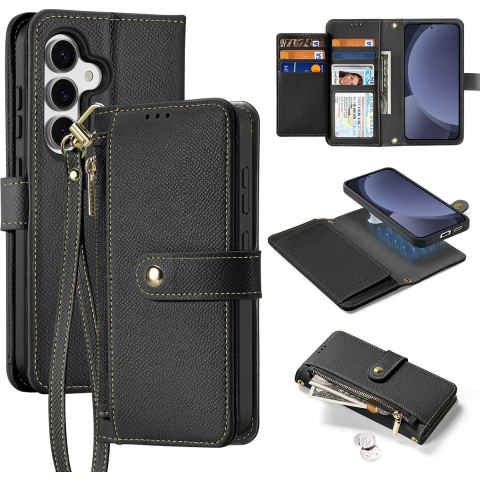 Dux Ducis Lava Leather Case for Samsung Galaxy S25+ with Detachable Magnetic Wallet - Black