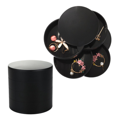UNIQ Rotatable Round Jewelry Box with 4 Compartments - Black
