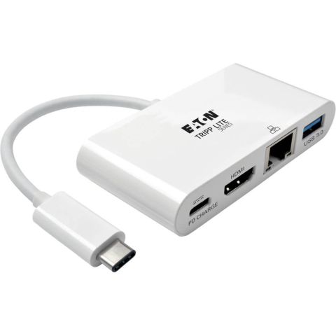Eaton Series USB C to HDMI Multiport Video Adapter Converter w/ USB-A Hub USB-C PD Charging Gigabit Ethernet Port Thunderbolt 3 Compatible USB Type C to HDMI USB Type-C